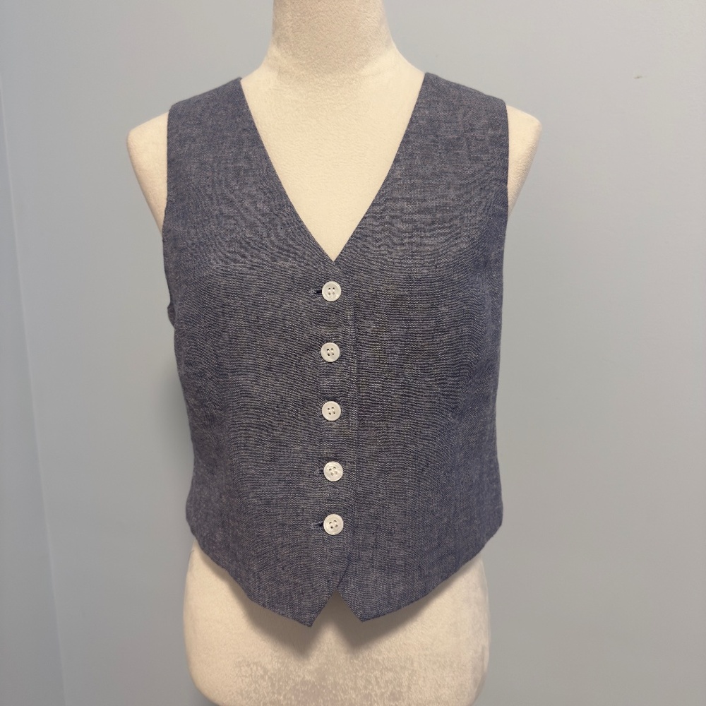 Rachel Zoe Women’s Linen Blend Blue Vest‎ Size 8